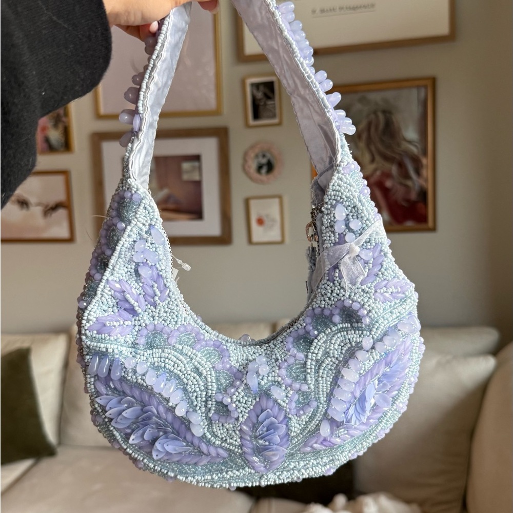 Blue & purple beaded purse - handcrafted in India